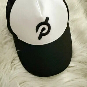 PELOTON | White Black Adjustable Mesh Trucker Hat Cap Polyester Spandex | OS